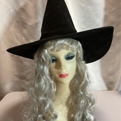 ウィッグ付き魔女の帽子　ハロウィン　仮装　コスプレ　銀色　