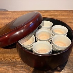 塗物　茶櫃　萩焼の湯呑み