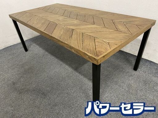 【廃版】CRASH GATE/クラッシュゲート GYPSY COFFEE TABLE コーヒーテーブル スチール角脚 ヘリンボーン柄 中古家具 店頭引取歓迎 R7640