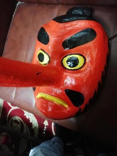 天狗面大型 木彫り 天地46cm