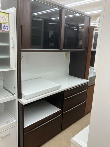 松田家具 2面レンジボード キッチンボード オートクロージャ― No.282●ブラウン 茶色系 ※現金、クレジット、ぺイペイ、スマホ決済対応※