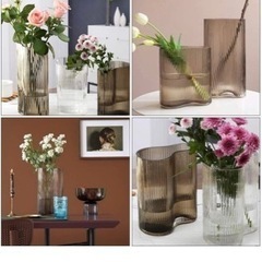 ストライプ花瓶肥厚ガラスの花瓶ダイニングテーブル水耕花瓶、カフェ...