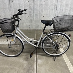 【ネット決済・配送可】自転車（前後カゴ付き）ママチャリ