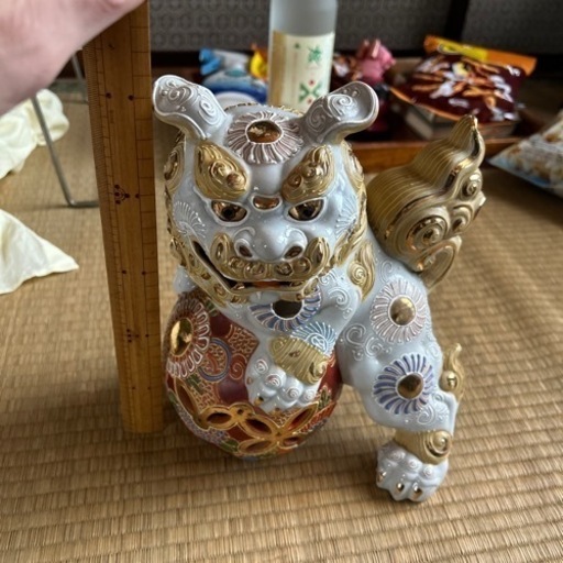 Amazon.co.jp: 九谷焼大吉玉乗り獅子しし縁起物置物陶器狛犬金彩魔除け
