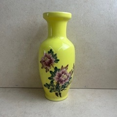 d1029509台湾 黄色 花瓶 花器 花生 染付 円柱 筒型 ...