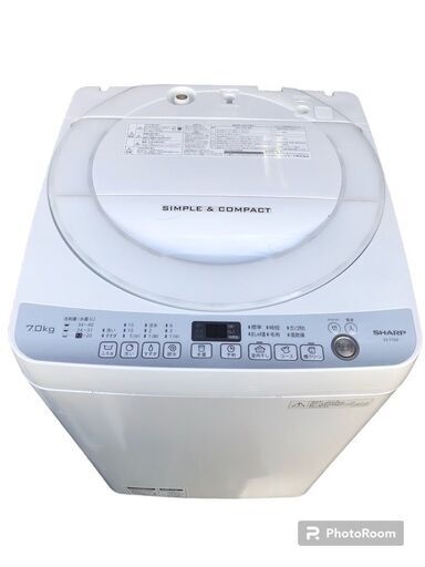 ☆中古￥8,000！SHARP　7.0㎏洗濯機　家電　2016年製　ES-T709-W型　【BJ304】