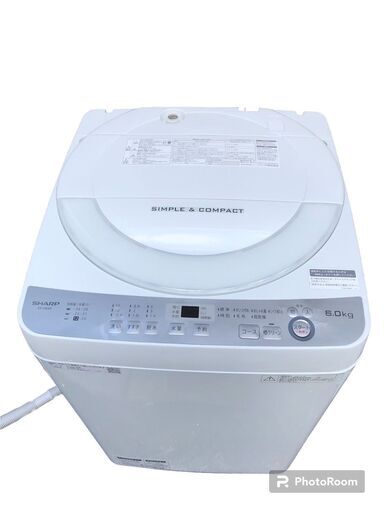 ☆中古￥12,800！SHARP　6.0㎏洗濯機　家電　2018年製　ES-GE6B-W型　【BJ305】