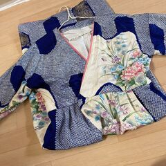 【貴重】絹総絞り着物リメイク　高級振袖ロングカシュクールワンピース　青