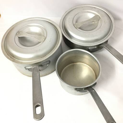 ut10/65 業務用 アルミ製 片手鍋 18cm/27cm(深)/27cm(浅) 3点セット 蓋2点（27cm用）まとめ 業務用 厨房 調理器具 店舗 キッチン〇