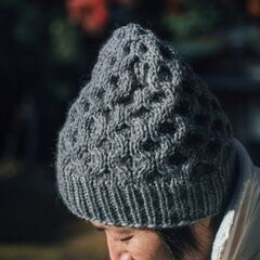 手編み　毛糸　100％ウール　ハニーコム　帽子　ニット帽　ビニー