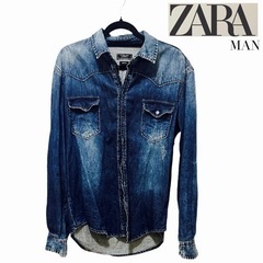 ZARA MAN ザラマンデニムウエスタンシャツ 濃紺色メンズ