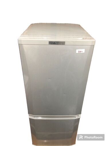 ☆中古￥8,800！MITSUBISHI　146㍑2ドア冷蔵庫　家電　2016年製　MR-P15Z-S1型　幅48㎝ｘ奥行60㎝ｘ高さ122㎝　【BJ316】