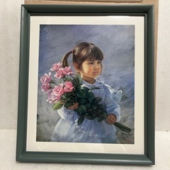 未使用保管品 藤岡心象【バラと少女】プリント画 約28×32.5cm