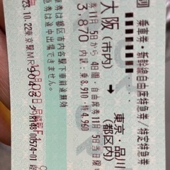 新大阪→東京（自由席乗車券）11/5乗車限定
