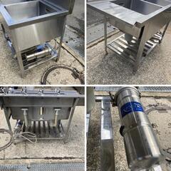 洗浄済み★2槽シンク 蛇口 4口 ソイルドシンク ステンレス製 業務用 流し台