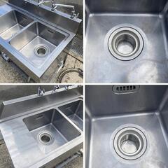 洗浄済み★2槽シンク 蛇口 4口 ソイルドシンク ステンレス製 業務用 流し台