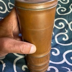 レトロ　シャビー　民藝　純銅製の茶筒孟宗竹仕立て