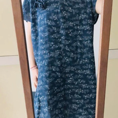 ハンドメイド 和服 着物 浴衣 リメイク ワンピース 紺 青 ネ...