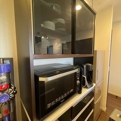 最終値下げ！！】松田家具 黒×木目ダークブラウン 食器棚