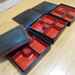 松花堂弁当箱,(本体,ふた,内仕切り),３個セット