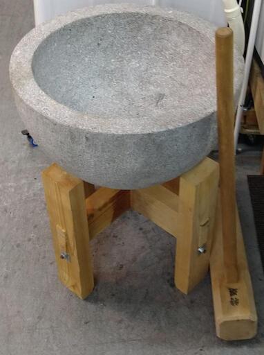 餅つき道具セット　石臼御影石　約52×52×30