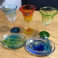ワイングラス　皿　琉球ガラス