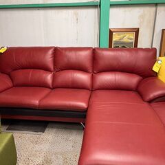コーナーソファ　ソファ　3人用ソファ　カウチソファ　ワインレッド　赤　貝塚　二色浜　クリーニング済み
