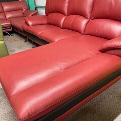 コーナーソファ　ソファ　3人用ソファ　カウチソファ　ワインレッド　赤　貝塚　二色浜　クリーニング済み