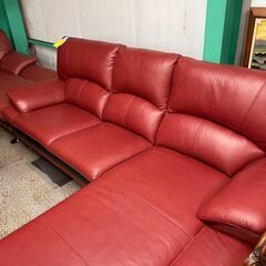 コーナーソファ　ソファ　3人用ソファ　カウチソファ　ワインレッド　赤　貝塚　二色浜　クリーニング済み