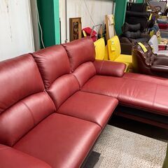 コーナーソファ　ソファ　3人用ソファ　カウチソファ　ワインレッド　赤　貝塚　二色浜　クリーニング済み