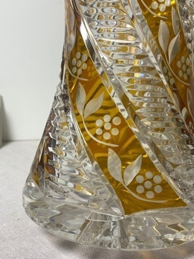 美品 ポーランド産 POLONIA クリスタル花瓶 色被せ切子 高さ24.6cm-
