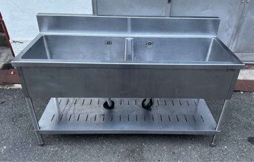 業務用 2槽シンク 幅1500×奥600×高さ800(mm) バックガード 流し台 厨房機材 キッチン 手洗い場 店舗用品 2層シンク 二層シンク 大阪発