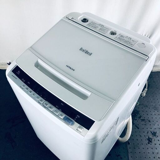 ID:sc12164 日立 HITACHI 洗濯機 一人暮らし 大きめ 中古 2018年製 全自動洗濯機 8.0kg ホワイト 送風 乾燥機能付き BW-V80C  【リユース品：状態A】【送料無料】【設置費用無料】