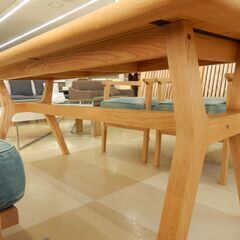 ☆美品  WTW  アペルト ダイニングテーブル＆ベンチ＆チェアセット  ナチュラル木 デニムクッション  札幌市清田区