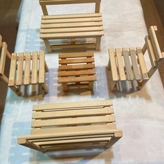 手造り　木製椅子＆テーブル　5個セット　ミニサイズ