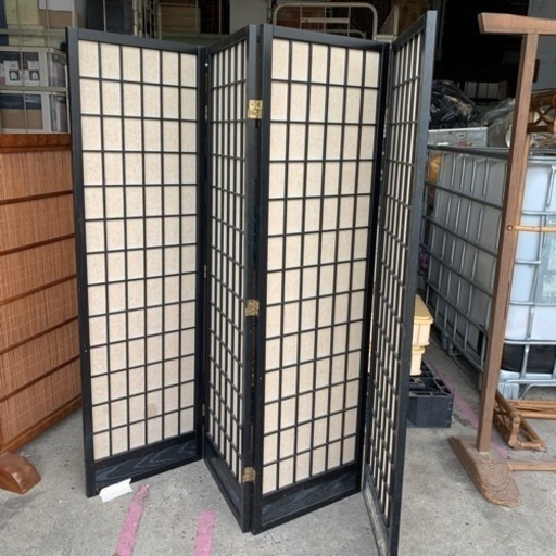 障子黒格子四連衝立