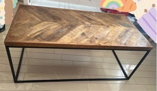 ローテーブル　無垢材　木　センターテーブル　コーヒーテーブル　インダストリアル家具　アイアン Sサイズ