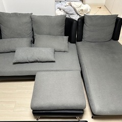 柏木工毛羽立ち 3人掛けソファー グレー×ナチュラル【トレファク堺福田店】