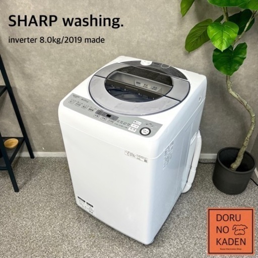 ☑︎ご成約済み SHARP 穴無し洗濯機 大容量の8kg✨ inverter搭載でとても静か 2019年製⭕️