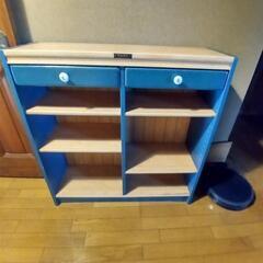 レトロ木製　青い棚
