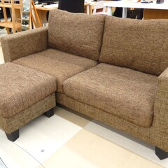NDstyle  オットマン付き3人掛けソファ ファブリック ブラウン リビング家具 木脚 ２シーター 札幌市清田区 NDstyle オットマン付き3人掛けソファ ファブリック ブラウン