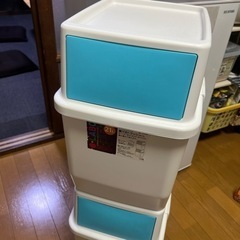 ゴミ箱2つ 置けるトラッシュくん 水色