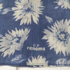 ハンカチ U.P renoma  青地に白の花柄