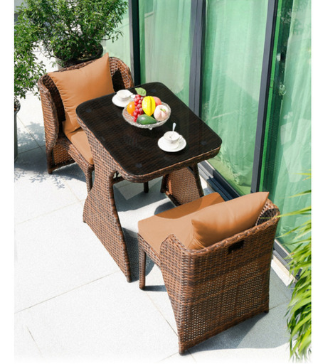 【取引先決定】カフェテーブル椅子セット　２人用　3セット　お洒落なラタン調　リゾート感満載　屋内屋外可能