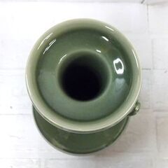 加藤渓山作 天龍寺青磁 耳付花生 高さ26㎝ 花瓶 花器 共