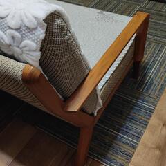 カリモクソファー　3人掛け　スツール付　美品　ベージュ　定価26万