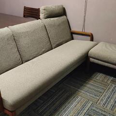 カリモクソファー 3人掛け スツール付 美品 ベージュ 定価26万
