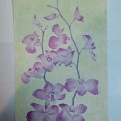 花の水彩画 (縦小）２枚セット