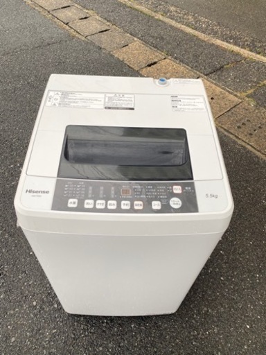 北九州市内配送無料　保証付き　2018年ハイセンス 全自動 洗濯機 5.5kg HW-T55C 本体幅50cm 最短10分洗濯 ふたり暮らし ホワイト/ホワイト