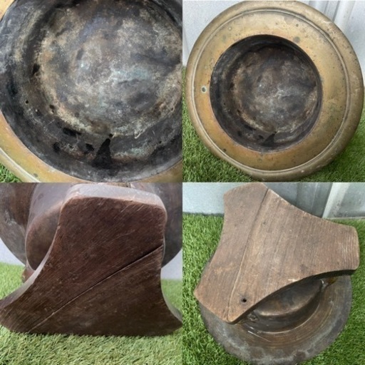 骨董・茶道具】真鍮製時代唐銅火鉢獣面三足